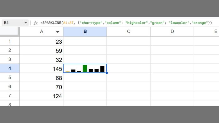 Hướng dẫn tuỳ chỉnh SPARKLINE trong Google Sheets - Ví dụ thứ 2