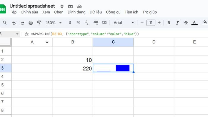 Hướng dẫn chèn SPARKLINE vào Google Sheets - Bước 4