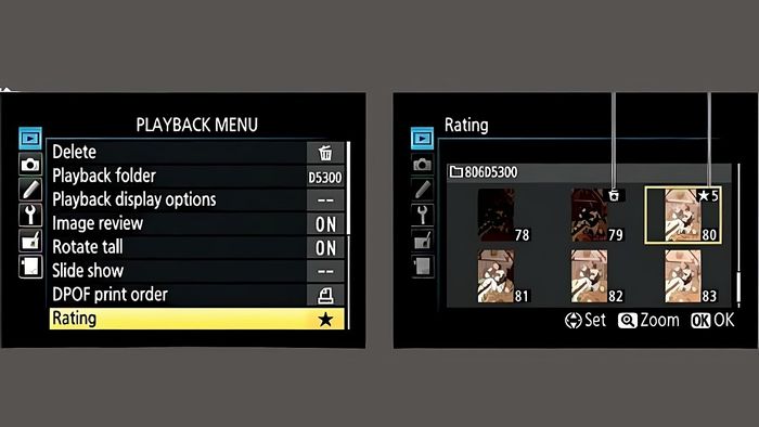 Các tùy chỉnh khi xem lại ảnh trên Nikon - đánh dấu rating - bước 1