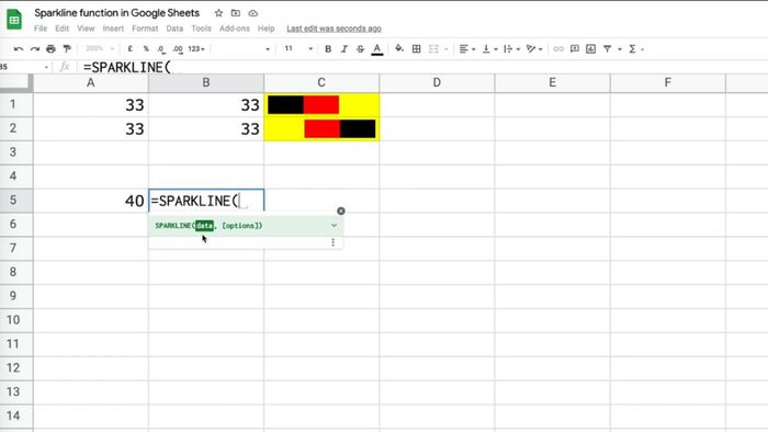 Hướng dẫn chèn SPARKLINE vào Google Sheets - Bước 1