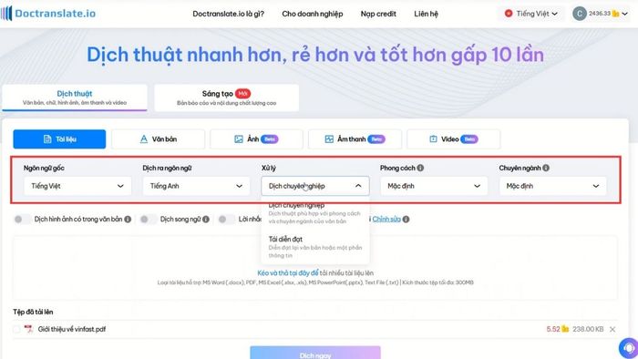 Hướng dẫn sử dụng Doctranslate để dịch tài liệu – Bước 2