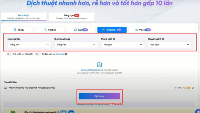 Hướng dẫn chi tiết cách sử dụng Doctranslate để dịch âm thanh – Bước 3