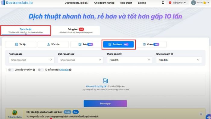 Hướng dẫn cách sử dụng Doctranslate để dịch âm thanh – Bước 1