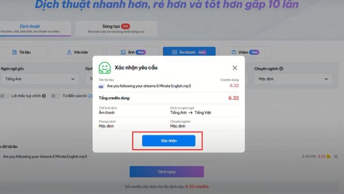 Hướng dẫn chi tiết cách sử dụng Doctranslate để dịch âm thanh – Bước 4