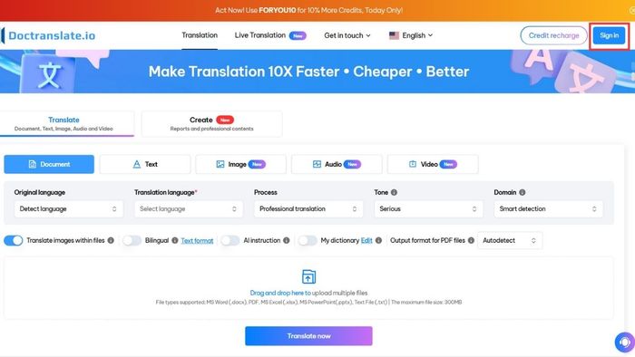 Hướng dẫn tạo tài khoản Doctranslate – Bước 2