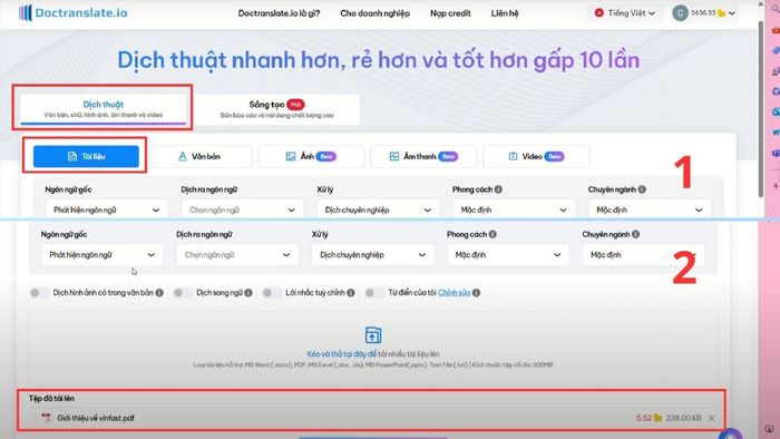 Hướng dẫn sử dụng Doctranslate để dịch tài liệu – Bước 1