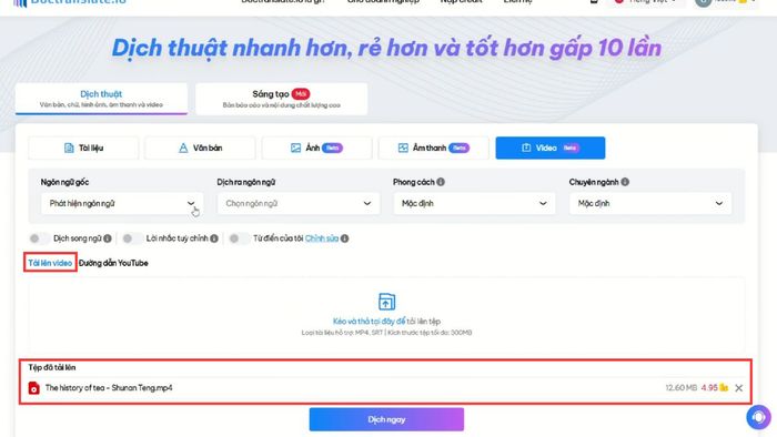 Hướng dẫn cách sử dụng Doctranslate để dịch video – Bước 2