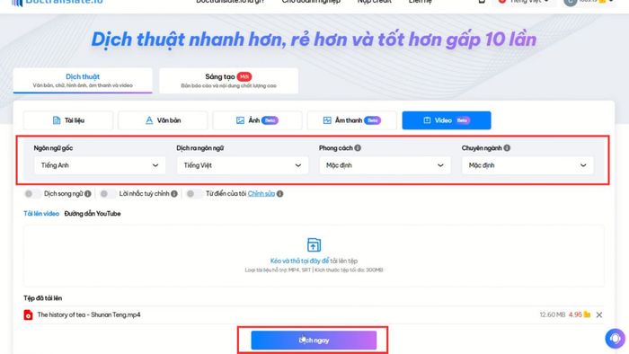 Hướng dẫn sử dụng Doctranslate để dịch video – Bước 3