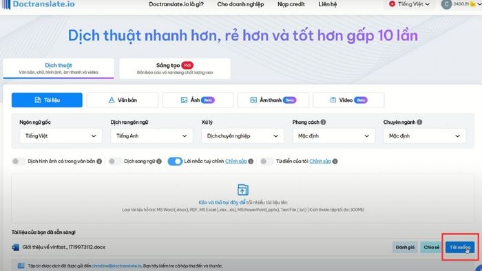 Hướng dẫn sử dụng Doctranslate để dịch tài liệu – Bước 5