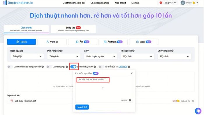 Hướng dẫn cách sử dụng Doctranslate để dịch tài liệu