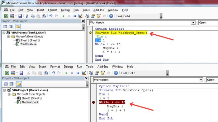 Lỗi trong Microsoft Visual Basic for Applications thường được tô đậm để dễ nhận diện