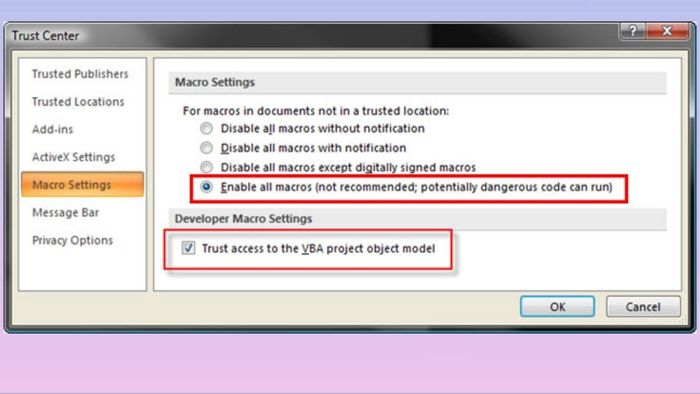 Kích hoạt Macro và VBA