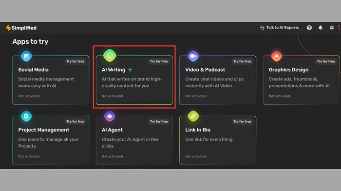 Cách sử dụng Simplified AI Writer để tối ưu công việc - bước 1