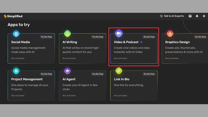 Hướng dẫn sử dụng Simplified AI Video để hỗ trợ công việc - bước 1