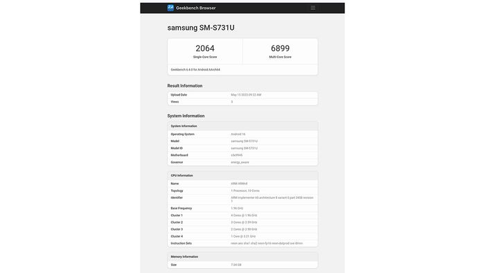Hiệu năng của Galaxy S25 FE đã được kiểm tra trên Geekbench
