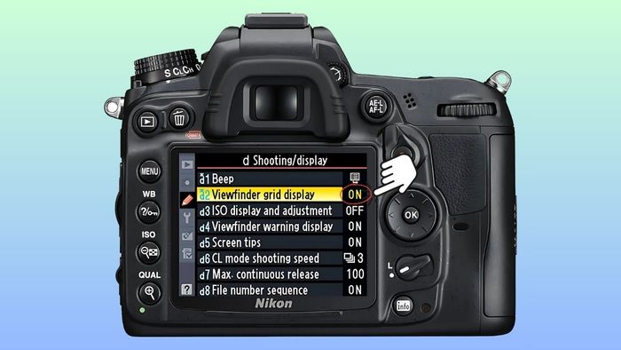 Hướng dẫn bật lưới trên máy ảnh Nikon D3200, D5200, D7500 - bước 3
