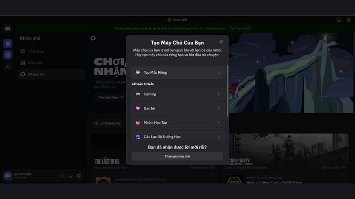 Cách tạo server Discord King Legacy - bước 1