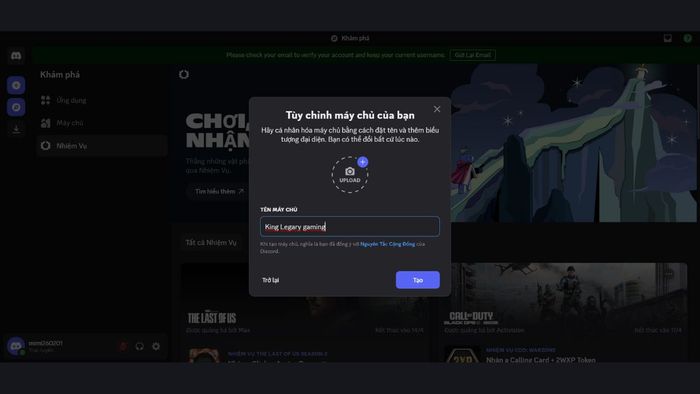 Hướng dẫn tạo server Discord King Legacy - bước 3
