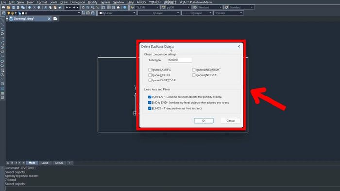 Sử dụng lệnh OVERKILL để loại bỏ các nét trùng trong CAD 3