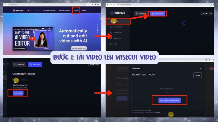 Hướng dẫn bước 1 sử dụng Wisecut video để chỉnh sửa video bằng AI