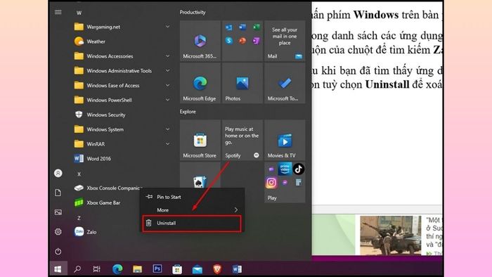 Hướng dẫn gỡ cài đặt Zalo trên máy tính qua Start Menu