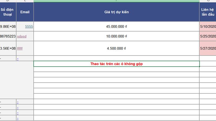Cách sửa lỗi bằng cách tránh thao tác trên các ô gộp