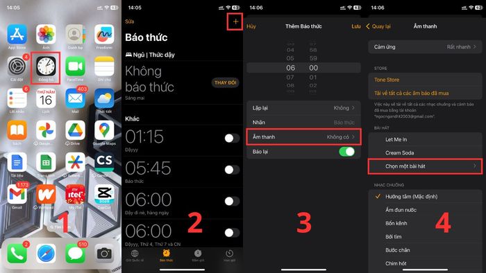 Cách cài đặt báo thức trên điện thoại bằng bài hát, bước 2