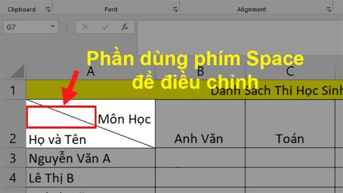 Cách thêm văn bản vào ô gạch chéo trong Excel - bước 3