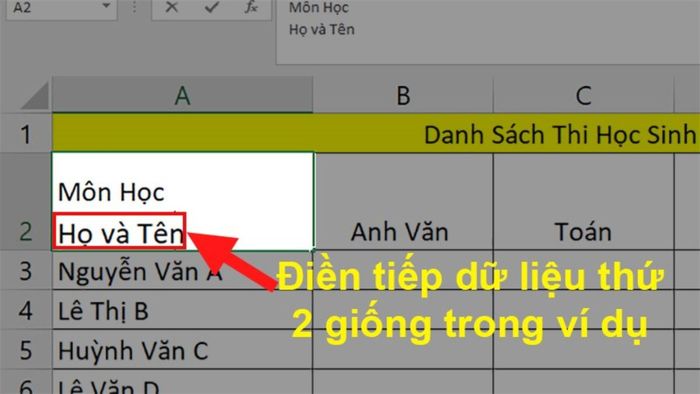 Cách thêm văn bản vào ô gạch chéo trong Excel - bước 2