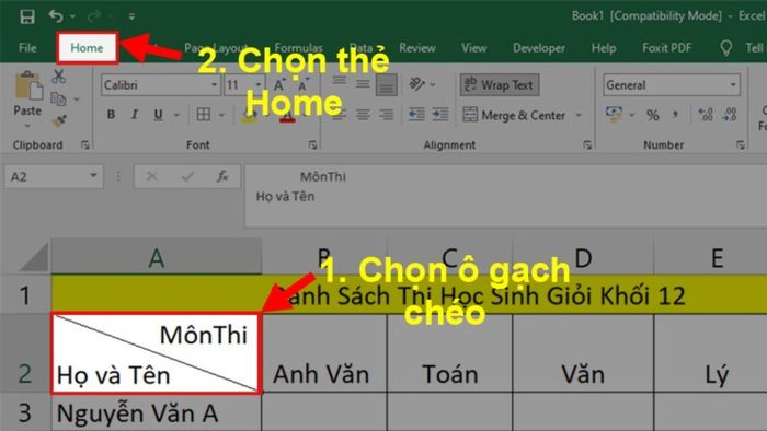 Cách xóa đường gạch chéo trong Excel - bước 1