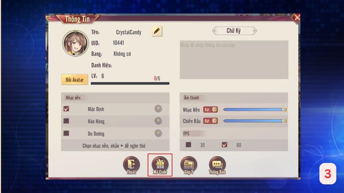 Hướng dẫn nhập mã code Danh Tướng Origin - Bước 3