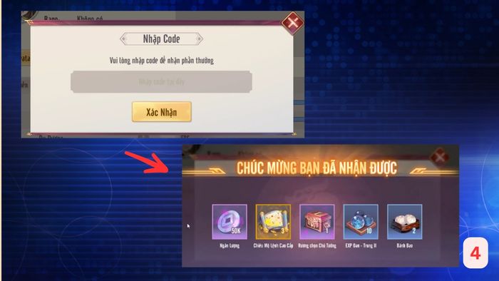 Hướng dẫn nhập mã code Danh Tướng Origin - Bước 4