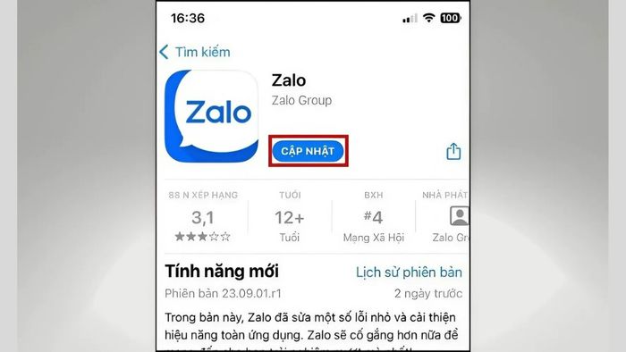 Cách sửa lỗi Zalo không gõ được tiếng Việt bằng cách cập nhật phiên bản Zalo mới - bước 3