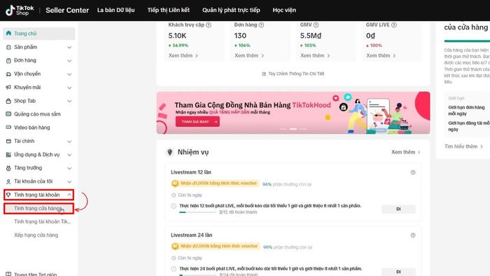 Hướng dẫn xem điểm vi phạm TikTok Shop trên máy tính bước 2
