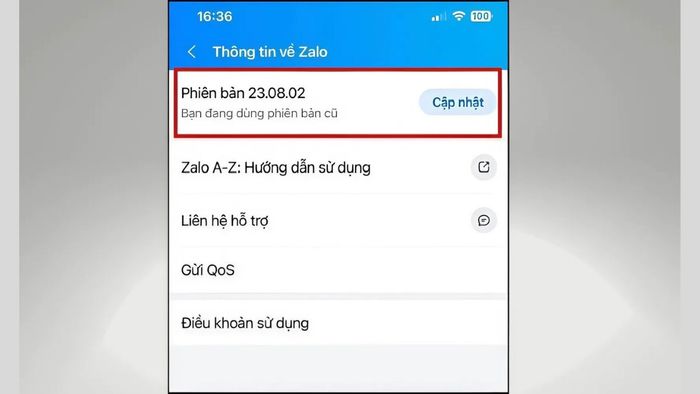 Cách sửa lỗi Zalo không gõ được tiếng Việt bằng cách cập nhật phiên bản Zalo mới - bước 2