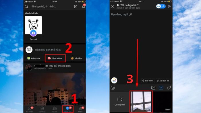 Hướng dẫn đăng video HD lên nhật ký Zalo trên điện thoại - các bước 1 và 2