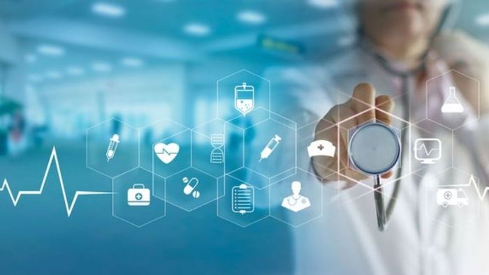 Hình nền Powerpoint y tế kết hợp biểu tượng y khoa và khám chữa bệnh