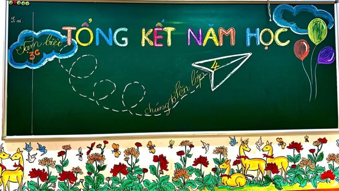 Trang trí bảng tổng kết năm học bằng phấn theo phong cách đơn giản