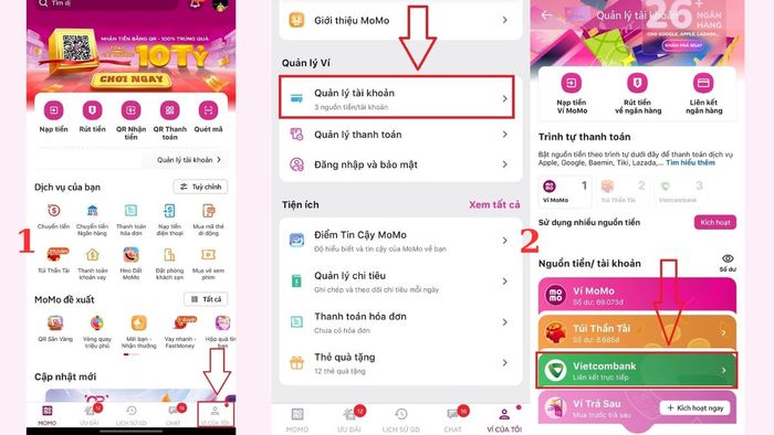 Hướng dẫn hủy liên kết MoMo với ngân hàng - các bước 1 và 2
