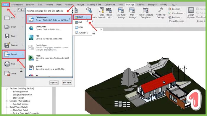 Hướng dẫn xuất file Revit sang SketchUp - Bước 1 (Hình minh họa)