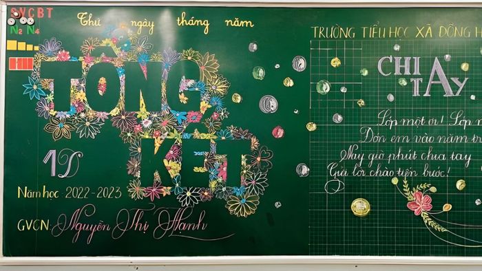 Trang trí bảng tổng kết năm học bằng phấn vô cùng đẹp