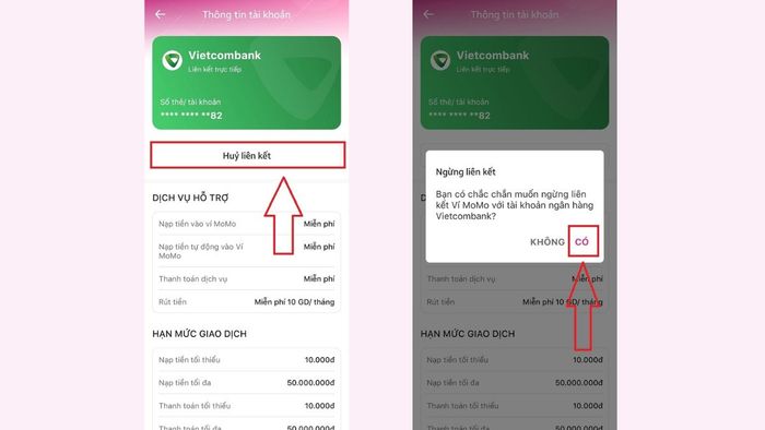 Hướng dẫn hủy liên kết MoMo với ngân hàng - bước 3