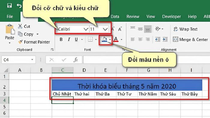 Cài đặt mẫu thời khóa biểu bước 1 (Hình minh họa)