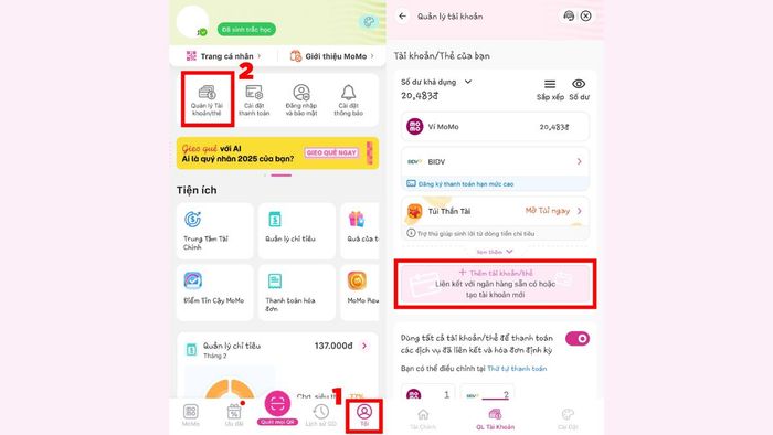 Hướng dẫn cách kết nối ngân hàng với MoMo - bước 1