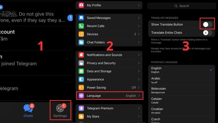 Hướng dẫn kích hoạt tính năng dịch tin nhắn trên Telegram - bước 1