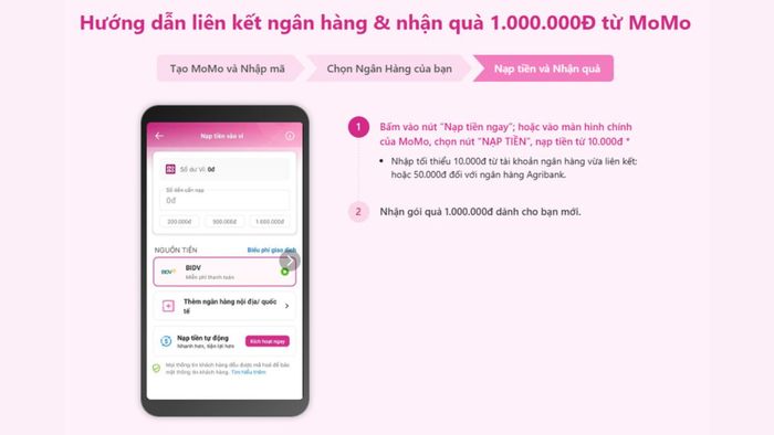 Ưu đãi khi liên kết ngân hàng với MoMo - bước 3