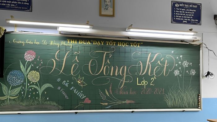 Trang trí bảng tổng kết năm học nhiều màu kết hợp họa tiết hoa
