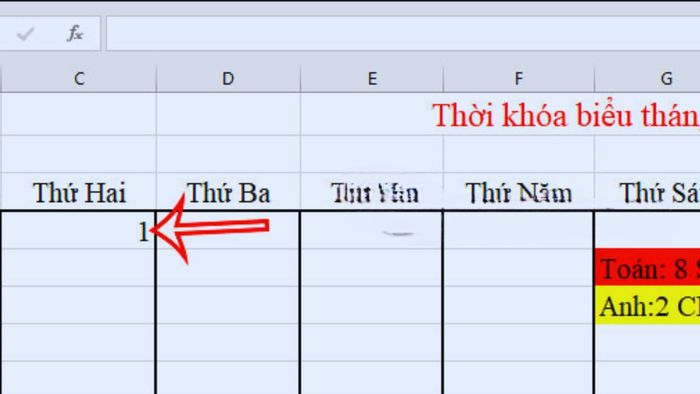 Cách thay đổi thông tin ngày tháng trong thời khóa biểu Excel bước 1 (Hình minh họa)