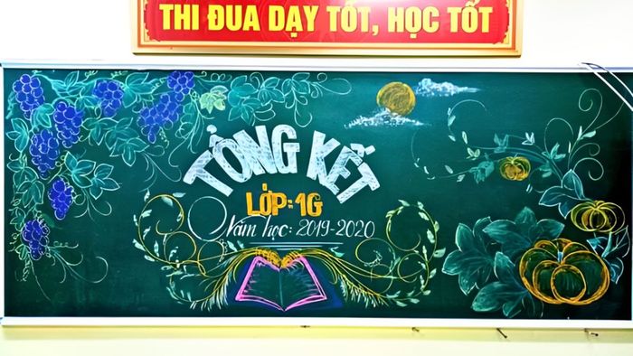 Trang trí bảng tổng kết năm học nhiều màu sắc đơn giản và tinh tế