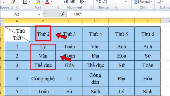 Thêm môn học vào thời khóa biểu trong Excel bước 1 (Hình minh họa)